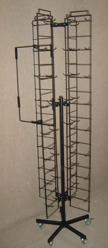 Stojak obrotowy 4 ściany z hakami, dodatkowe miejsce na grafikę