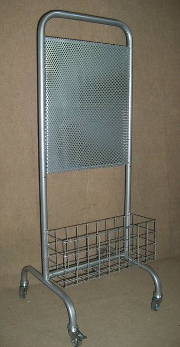 Stojak z blachą perforowaną i koszem wpinanym w profil