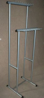 Stojak dwupoziomowy z hakami do ekspozycji pasków